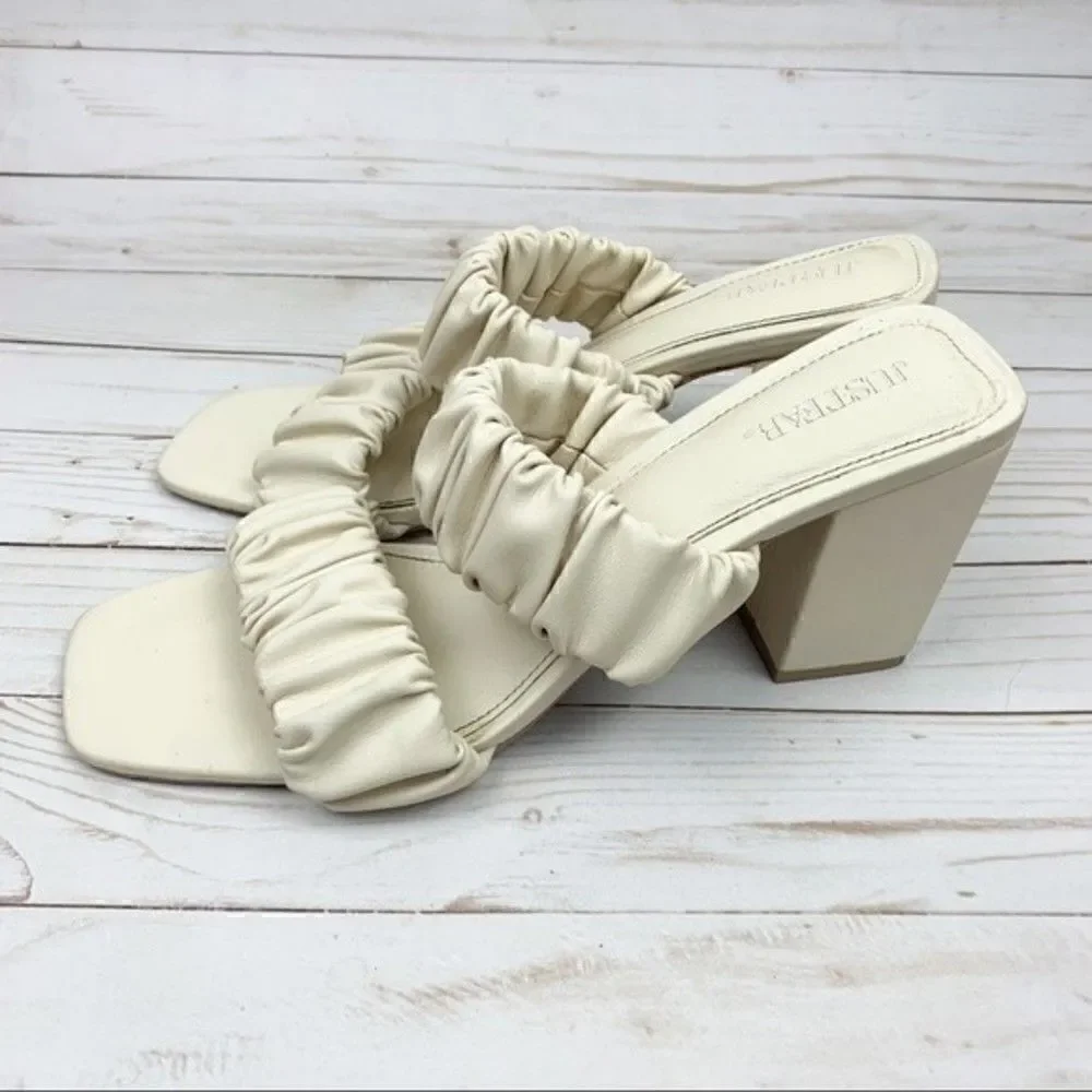 Justfab Gretchen Slip on ￼￼Rushed Slide￼ Sandals Chunky Heel Cream ￼ Size ￼ 8.5